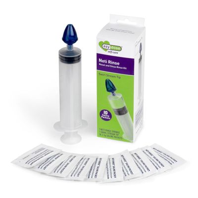 EZY DOSE Sinus and Allergy Relief Syringe, Nose Rinse Kit for Home or Travel, Nasal Irrigation for Sinus Pressure and Congestion Relief, Easy to Use, Includes 10 Saline Packets, BPA Free