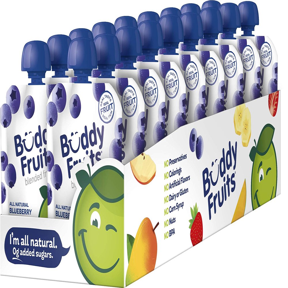 Buddy Fruits Snacks To Go Blueberry Unsweetened Applesauce 3.2oz Pouch (18pk) Gluten-Nut-Dairy-Preservatives-BPA Free, Non GMO, Kosher