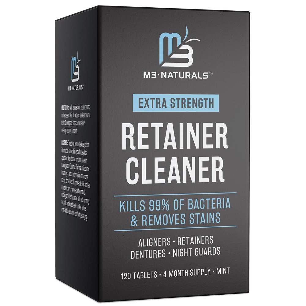 Retainer Cleanser Tablets Invisalign Cleaner, Removes Odors Discoloration Stains and Plaque 4 Month Supply Denture Cleansers Retainers Mouth Guards Denture Bath Mint by M3