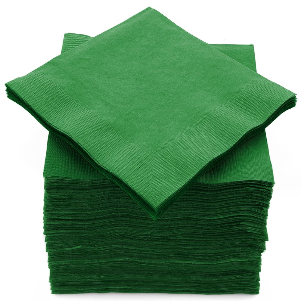 100 Pack Green Beverage Napkins, Big Party Pack, 2 Ply, Ideal for Wedding, Party, Birthday, Dinner, Lunch, Cocktails. (5 x 5) by Amcrate