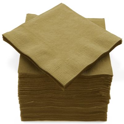 100 Pack Gold Beverage Napkins, Big Party Pack, 2 Ply, Ideal for Wedding, Party, Birthday, Dinner, Lunch, Cocktails. (5 x 5) by Amcrate