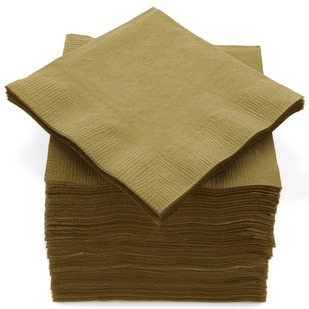 100 Pack Gold Beverage Napkins, Big Party Pack, 2 Ply, Ideal for Wedding, Party, Birthday, Dinner, Lunch, Cocktails. (5 x 5) by Amcrate