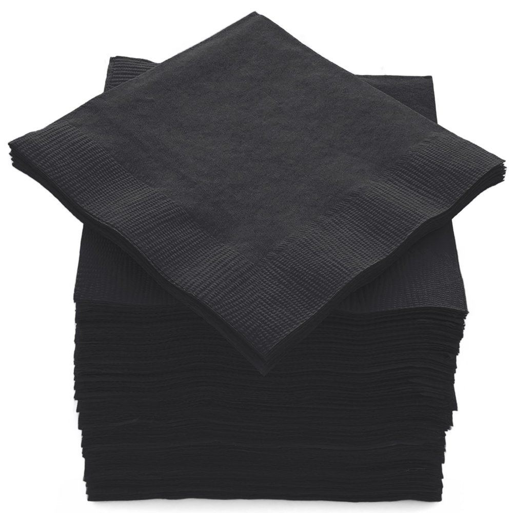 100 Pack Black Beverage Napkins, Big Party Pack, 2 Ply, Ideal for Wedding, Party, Birthday, Dinner, Lunch, Cocktails. (5 x 5) by Amcrate