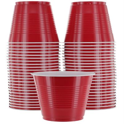 Amcrate Disposable Cups, Red 18-Ounce Plastic Party Cups, Strong and Sturdy for Wedding, Christmas, Halloween, 50 Pack