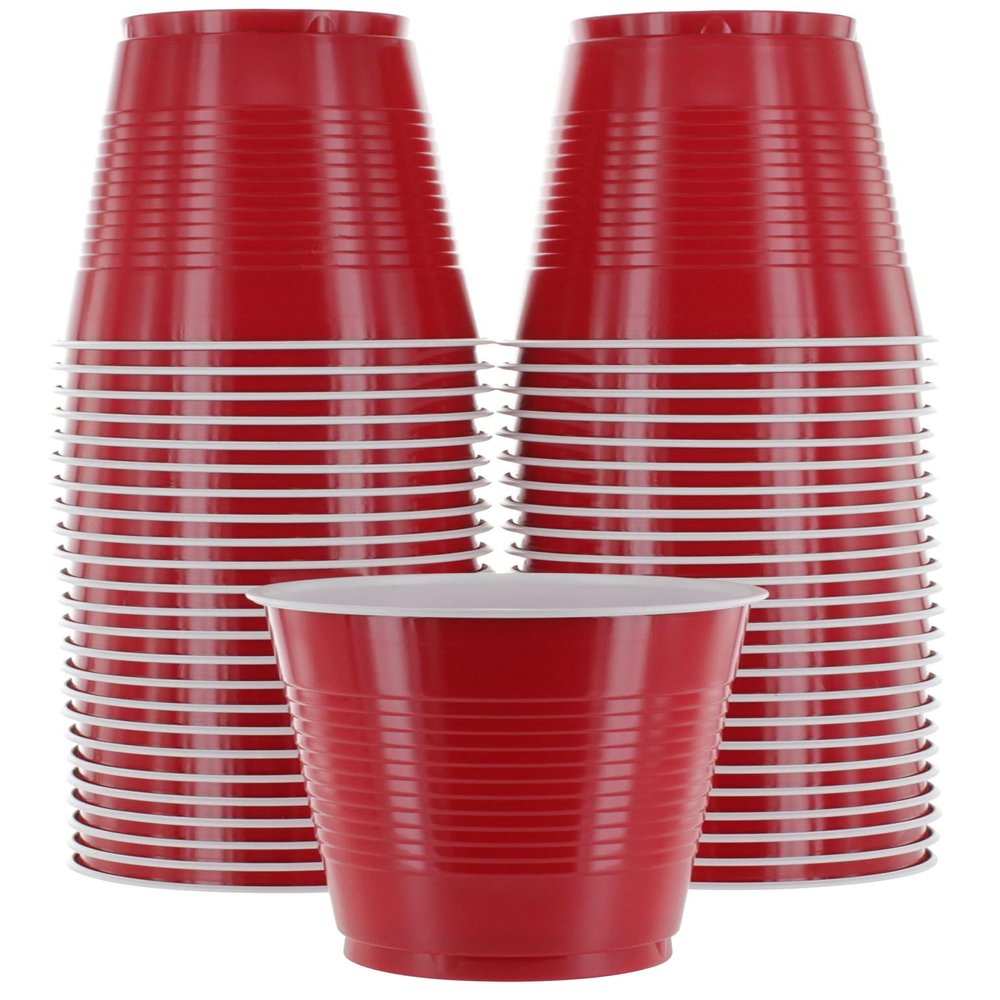 Amcrate Disposable Cups, Red 18-Ounce Plastic Party Cups, Strong and Sturdy for Wedding, Christmas, Halloween, 50 Pack