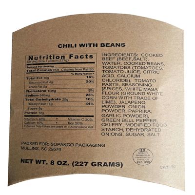 2015 Sopakco Sure-Pak MRE Flavor Variety (Chili and Beans)