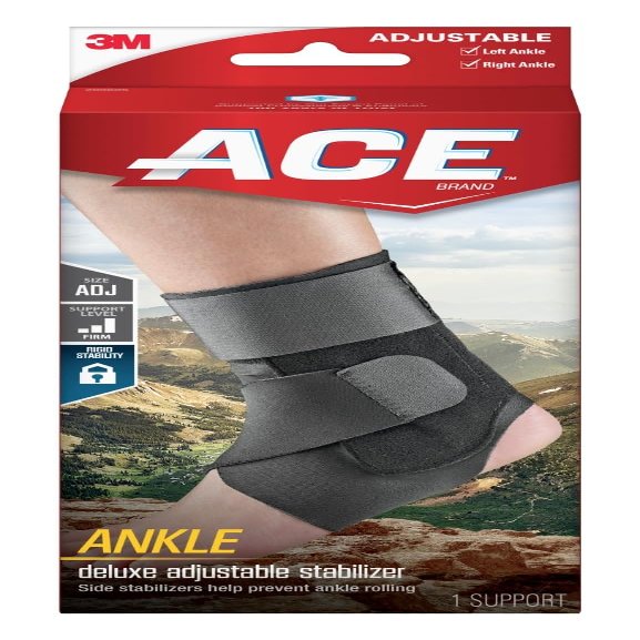 ACE Deluxe Ankle Stabilizer, Adjustable, Black, 1/Pack