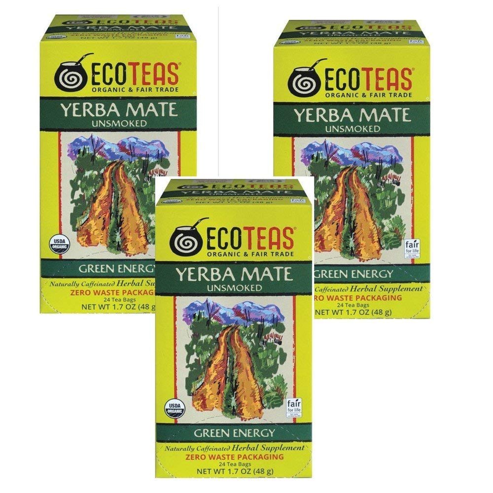ECOTEAS Organic Yerba Mate Unsmoked Tea 24 Bags (Pack of 3)