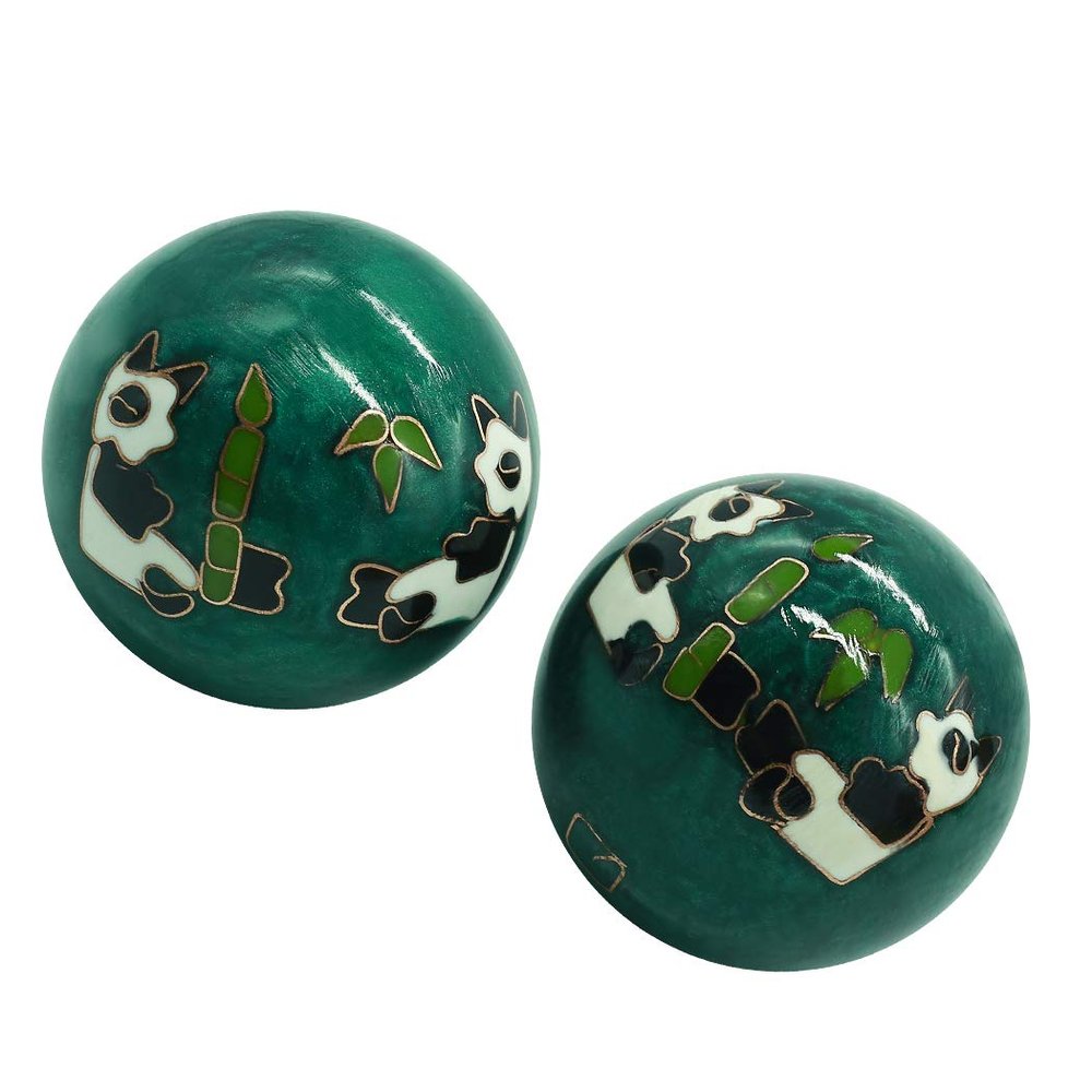 1.85'' Cloisonne Health Hand Balls Carved Panda Pattern Exercise Stress Balls Craft Collection BS158 (L, Green)