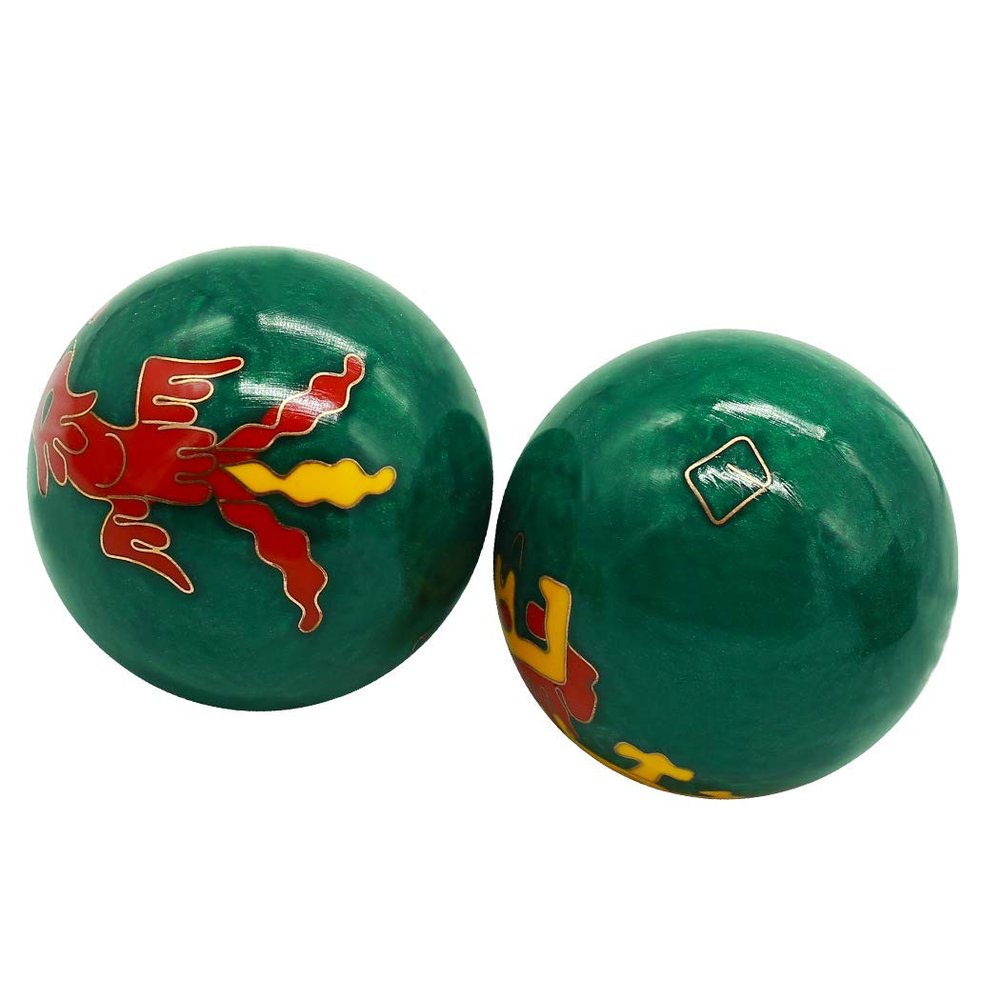 1.5'' Chinese Baoding Balls Healthy Massage Handballs Exercise Stress Balls with Chimes Carved Dragon & Phoenix Pattern Collection BS149 (S, Green)