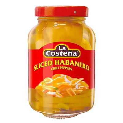 La Costea Sliced Habanero Pepper for Mexican Food, Mango Habanero Salsa, Guacamole, Enchiladas, Spicy Nacho & Taco Toppings - Hot Pickled Vegetables - 10x Spicier than Jalapeos - 7.4 oz, 1 Pack
