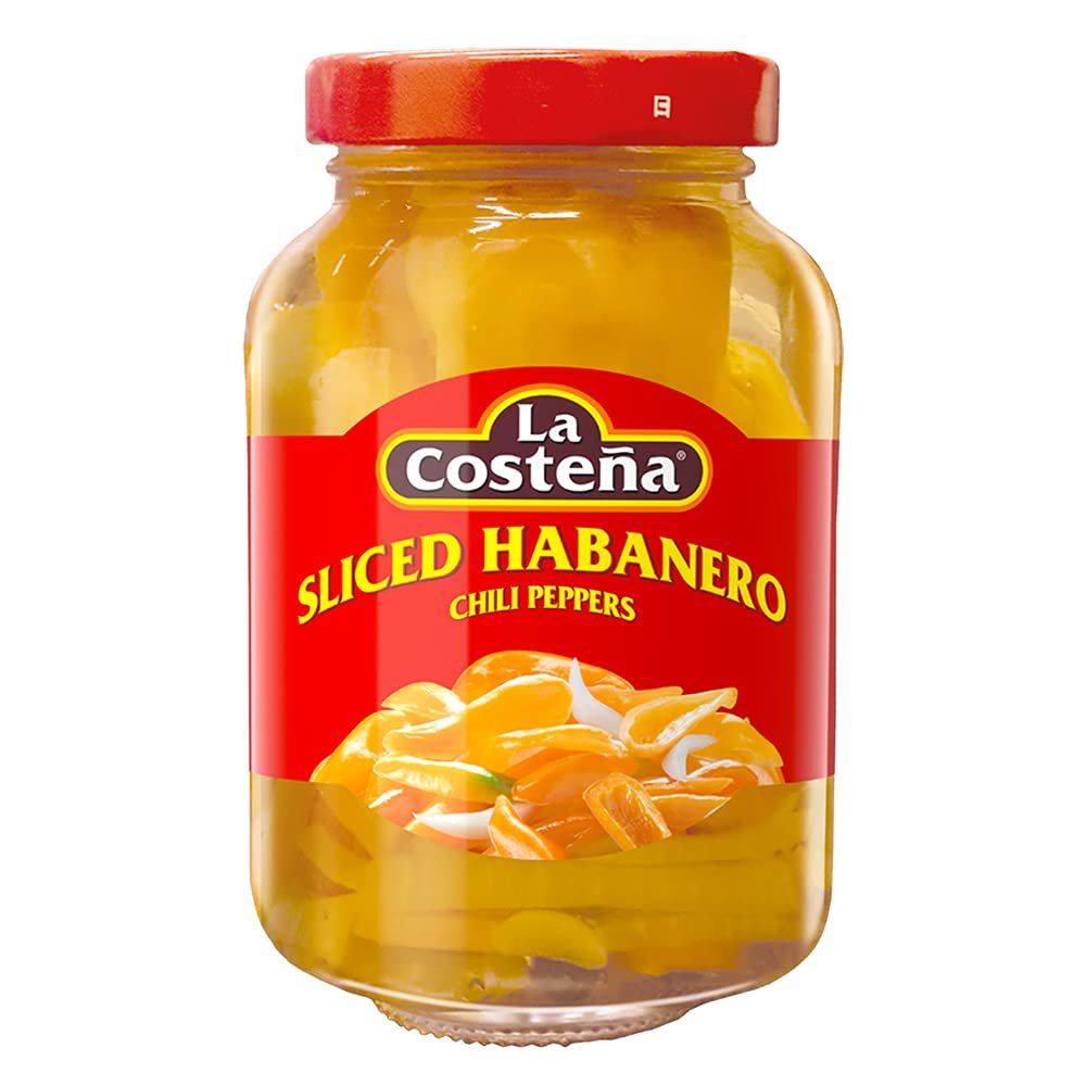 La Costea Sliced Habanero Pepper for Mexican Food, Mango Habanero Salsa, Guacamole, Enchiladas, Spicy Nacho & Taco Toppings - Hot Pickled Vegetables - 10x Spicier than Jalapeos - 7.4 oz, 1 Pack