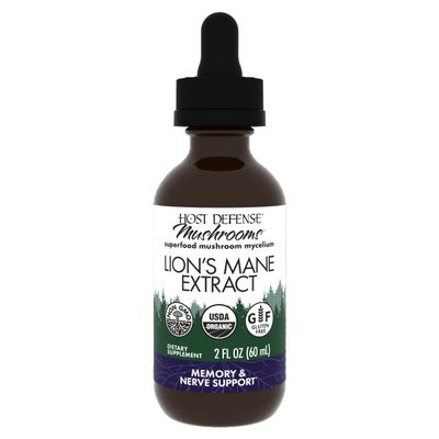 Host Defense Mushrooms Lion's Mane Extract - Lion's Mane Liquid Supplement for Brain Health - Mushroom Support for Focus & Memory Function - Immune & Nervous System Support - 2 fl oz (60 Servings)*