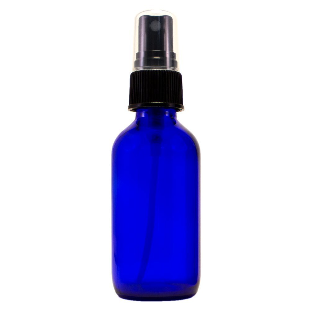 2 fl oz Cobalt Blue Glass Bottle with Black Spray Cap (Single)