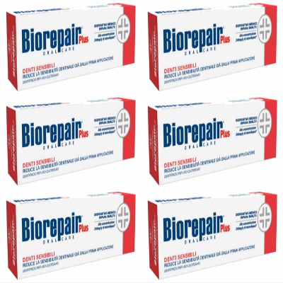 Biorepair Sensitive Teeth Daily Toothpaste - 2.54 Fluid Ounces (75ml) Tubes (Pack of 6) [ Italian Import ]