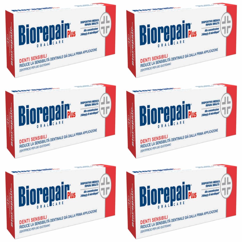 Biorepair Sensitive Teeth Daily Toothpaste - 2.54 Fluid Ounces (75ml) Tubes (Pack of 6) [ Italian Import ]