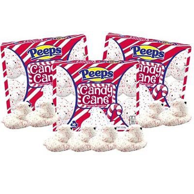 Peeps Candy Cane Flavored Marshmallow Christmas Candy Chicks, 10 Count, Pack of 3