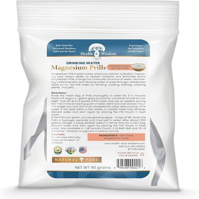 Health and Wisdom Magnesium Prills Kiln-Dried Magnesium Oxide Beads for Structured Thin Water Long-Lasting, Reusable, NSF/ANSI Certified Use for Drinking, Cooking, Bathing & Laundry - 3.17 oz