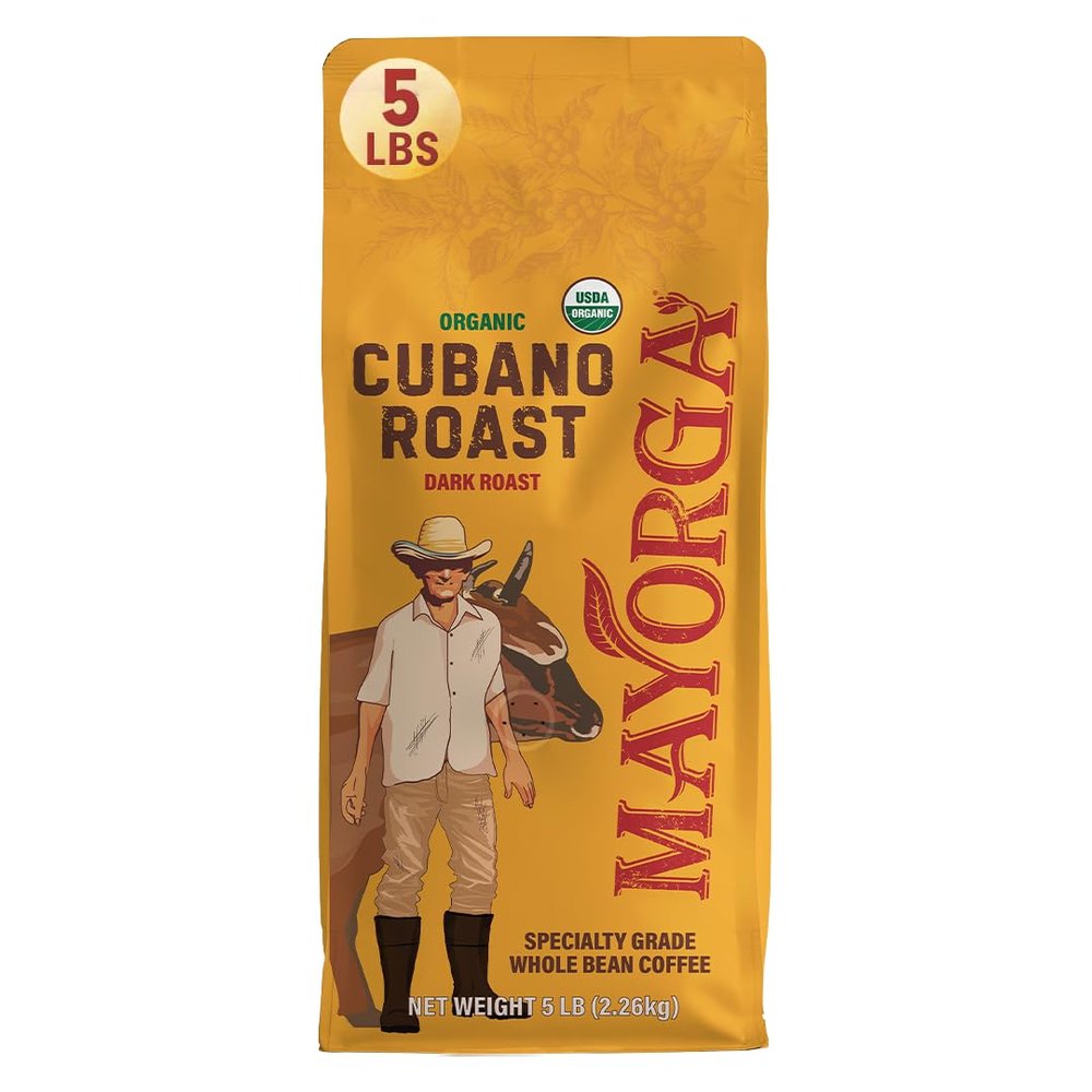 Mayorga Dark Roast Coffee 5lb bag Cubano Roast 100% Arabica Caf Whole Coffee Beans - Smoothest Organic Coffee - Specialty Grade, Non-GMO, Direct Trade