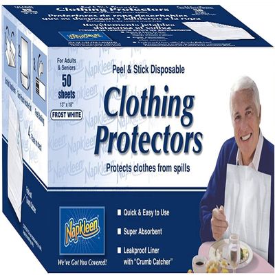 Napkleen Disposable Clothing Protectors/Bibs, Self-Adhesive, Size: Adult (13 x 18 Inch) Color: White - 1/Box of 50