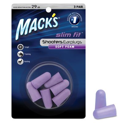 Macks Slim Fit Soft Foam Shooting Ear Plugs, 3 Pair - Small Earplugs for Hunting, Tactical, Target, Skeet and Trap Shooting | Made in USA