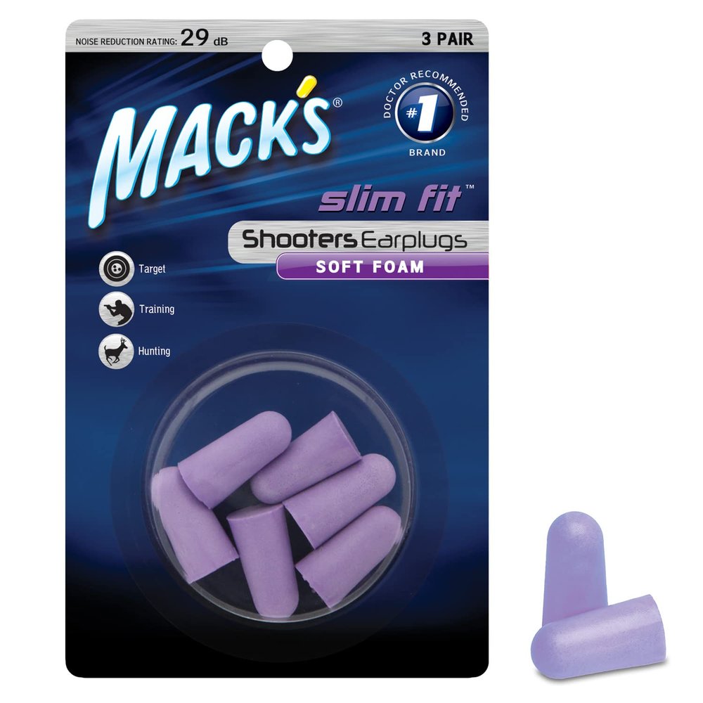 Macks Slim Fit Soft Foam Shooting Ear Plugs, 3 Pair - Small Earplugs for Hunting, Tactical, Target, Skeet and Trap Shooting | Made in USA