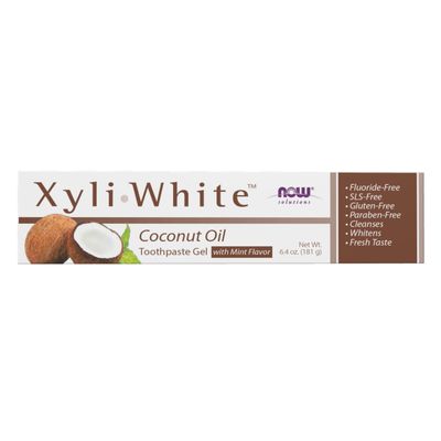 NOW Foods Solutions, Xyliwhite Toothpaste Gel, Coconut Oil, Cleanses and Whitens, Cool Coconut-Mint Taste, 6.4-Ounce
