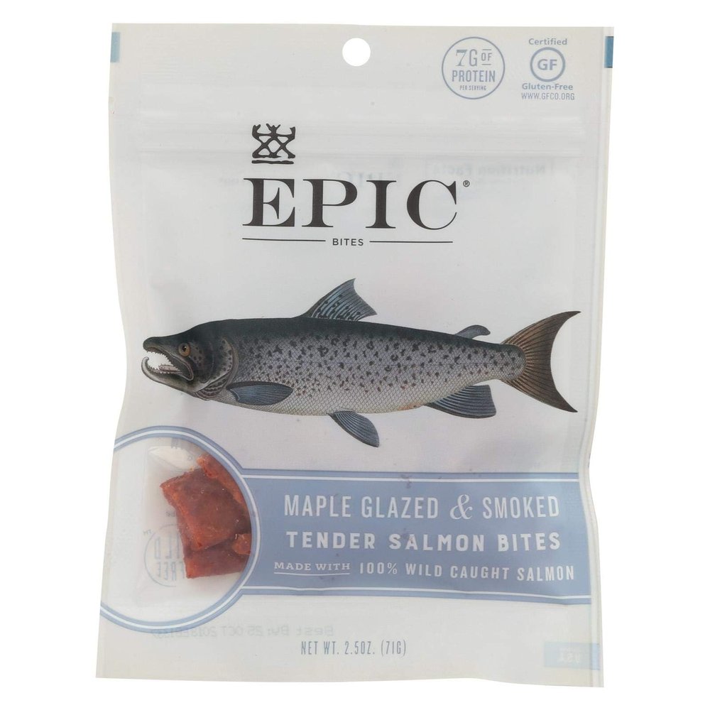 EPIC Salmon Jerky Bites, Maple Glazed (Gluten Free) 2.5oz (Pack of 8)