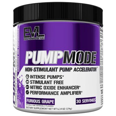 EVL PumpMode Nitric Oxide Supplement - Nitric Oxide Booster Pump Pre Workout Powder with Glycerol and Betaine for Muscle Recovery Growth and Endurance - Stim Free Pre Workout Drink (Furious Grape)