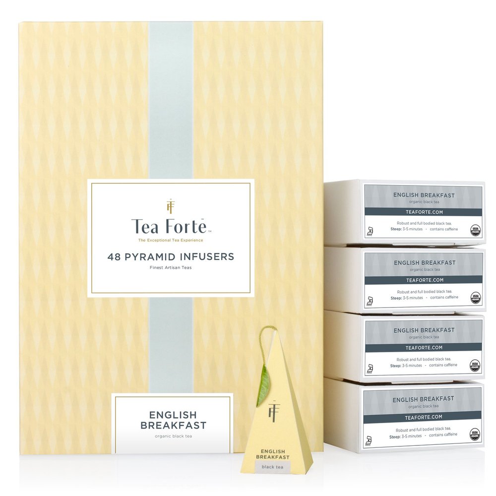Tea Forte English Breakfast Black Tea Event Box, Bulk Pack of 48 Pyramid Infuser Tea Sachets for All Occasions