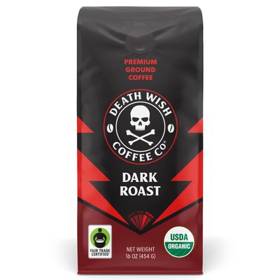 Death Wish Coffee, Organic and Fair Trade Dark Roast Ground Coffee, 16 oz