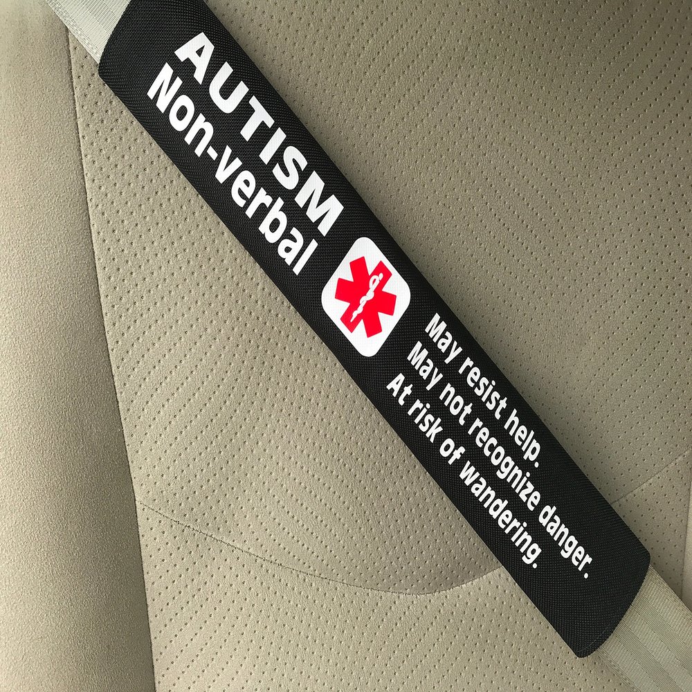 Autism Non-Verbal Medical Alert Seat Belt Cover (Black)