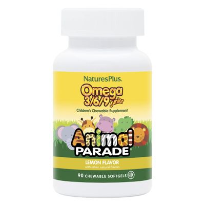 NaturesPlus Animal Parade Omega 3/6/9 Junior, Lemon Flavor - 90 Softgels - Promotes Childrens Immune, Skin, Eye & Nervous System Health - Non-GMO, Gluten Free - 45 Servings