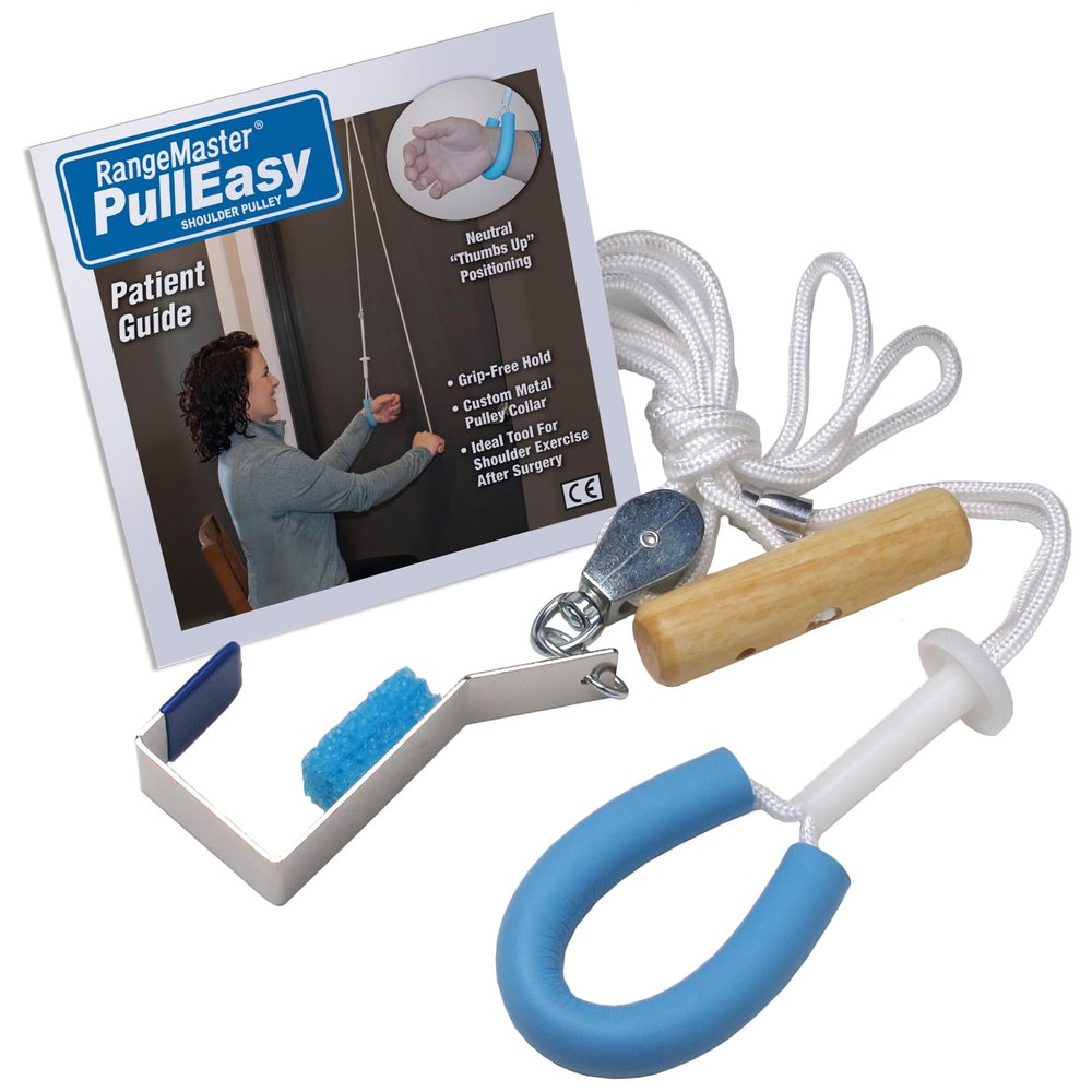 RangeMaster PullEasy Shoulder Pulley with Patient Guide Physical Therapy Pulley Aids with Shoulder Surgery Recovery Grip-Free Hold Metal Bracket