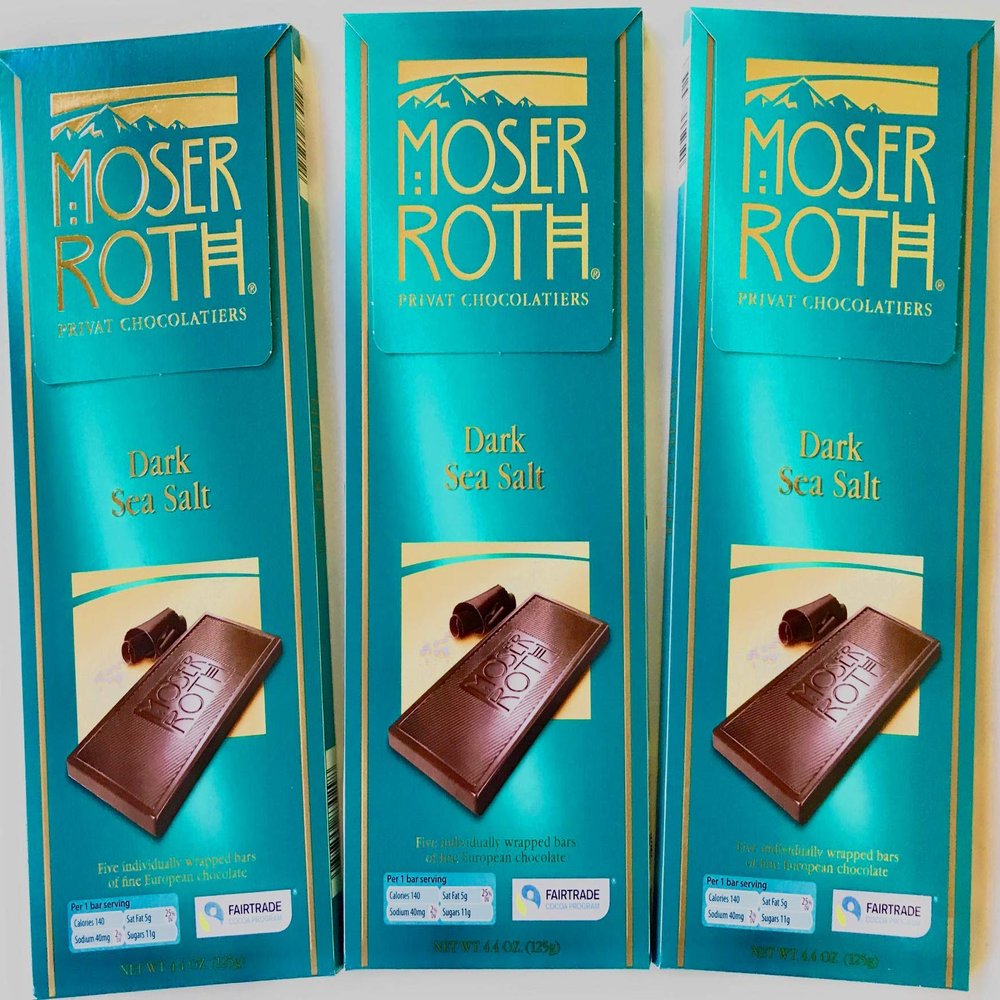 Moser Roth Dark Sea Salt Chocolate Bars, 85% Cocoa, Made in Germany, Fairtrade, Individually Wrapped, 3 Count, 4.4 Oz Each