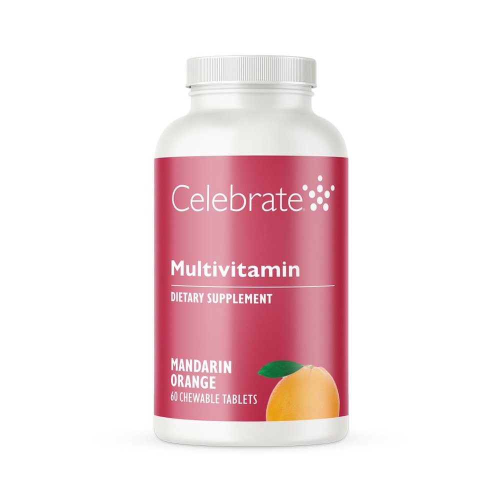 Celebrate Vitamins Bariatric Multivitamin Chewable, Iron Free - Post Gastric Bypass & Sleeve Gastrectomy Supplement for Men & Women - Essential Minerals & Vitamin A, B, D & E - Orange (60 Tablets)