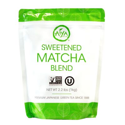 Aiya Sweetened Matcha Blend Powder - Matcha Latte Powder With Antioxidant-Rich Japanese Green Tea & Pure Cane Sugar - Ideal for Smoothies, Lattes, and Culinary Creations - 1kg Bag (2.2 lbs)