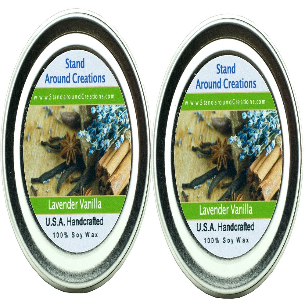 100% Soy Candle - Set of 2-2 oz.Tins - Lavender Vanilla- Herbal Lavender w/Calming Vanilla. Made w/Natural Essential Oils, Including Lavender