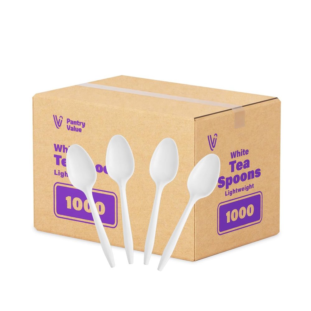 Pantry Value [1000 Count] Lightweight White Plastic Spoons - Disposable Cutlery for Parties, Events, and Dinner (Formerly Comfy Package)
