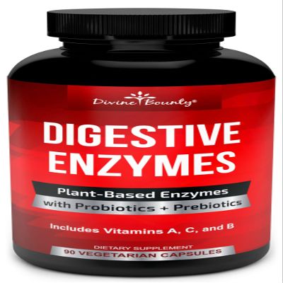 Divine Bounty Digestive Enzymes with Probiotics & Prebiotics with Lipase, Amylase, Bromelain - Support a Healthy Digestive Tract for Men and Women  90 Vegetarian Capsules