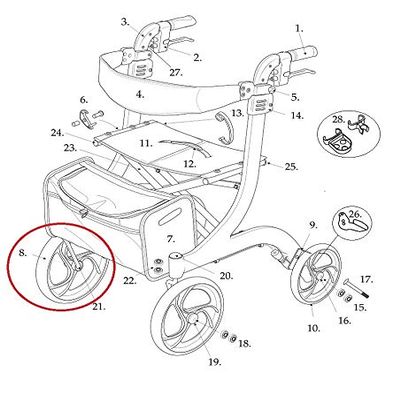 Front Wheel with Bearings for Drive RTL10266 Nitro Rollator Walker (Serial # 2A1606301542 and newer ONLY)