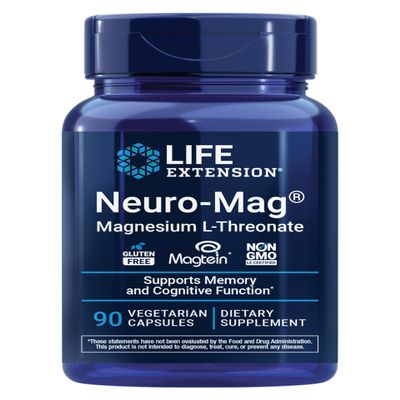 Life Extension Neuro-Mag Magnesium L-Threonate, Memory Health, Quick Thinking, Cognitive Health Support, Vegetarian, Non-GMO, 90 Vegetarian Capsules (144 mg from 2000 mg Magtein magnesium L-threonate