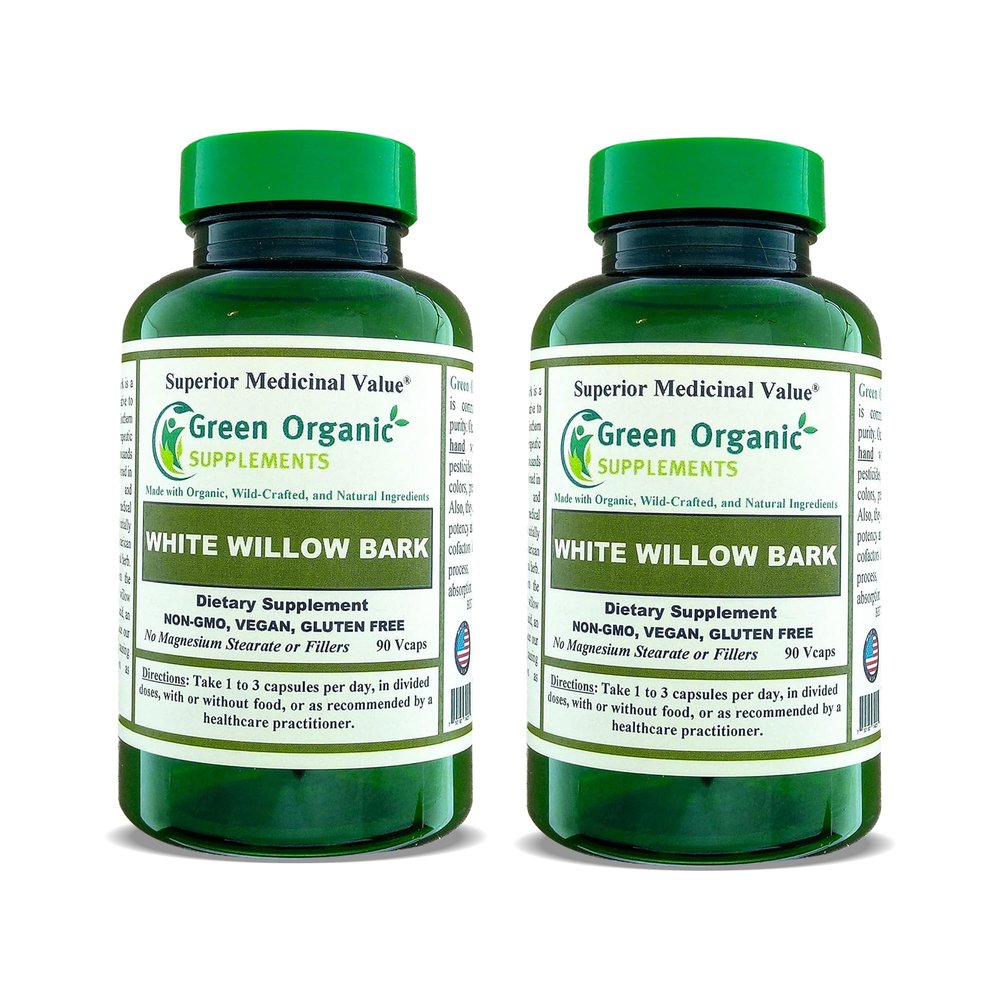 Green Organic Supplements White Willow Bark, 180 Vcaps, High Absorbable, Non-GMO, Gluten-Free (Pack of 2)
