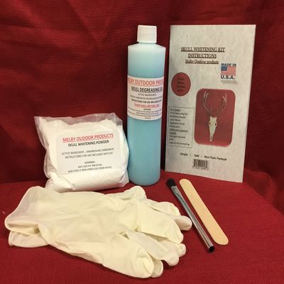 MELBY OUTDOORS Skull Whitening Kit for European Mount - Do It Yourself Taxidermy Kit with Degreasing Gel, Whitening Powder, Latex Gloves, Application Brush, Mixing Stick - Two Skull Capacity