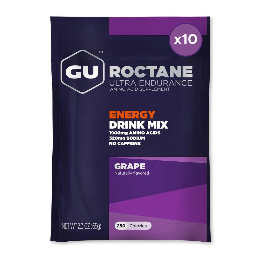 GU Energy Roctane Ultra Endurance Energy Drink Mix, Vegan, Gluten-Free, Kosher, Caffeine- Free, and Dairy-Free n-the-Go Energy for Any Workout, 10 Single-Serving Packets, Grape