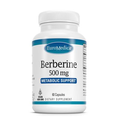 EuroMedica Berberine 500 mg - Brain & Liver Health Support Supplement - Dietary Supplement with Indian Barberry Root Extract - Vegan Capsules for Metabolic Health Support - 60 Capsules
