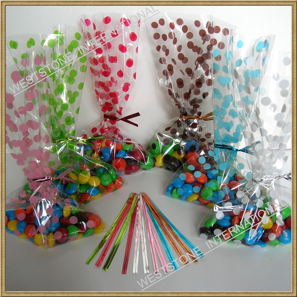 150pcs 5"x 8"Polka Dot" Gift Cello Bag (6 Colors) + Twist Ties