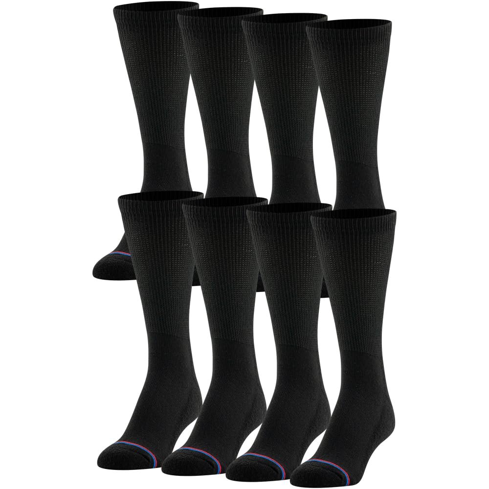 MediPeds unisex-adult Crew Socks With Non-Binding Top and Cushion, Multipairs, Black (8-pairs), Shoe Size: Men's 7-12; Women's 10-13