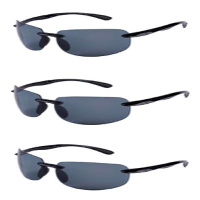 Pink Ribbon Shades, Inc. 3 Pair Sport Wrap Rimless Bifocal (3 Pair Black, 2.00)