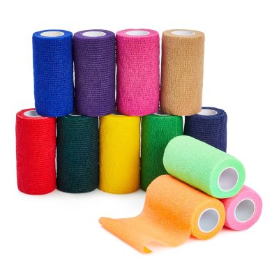 Juvale Self-Adherent Cohesive Bandage Wrap - Vet Tape for Horses & Dogs - Sprain & Strain Relief Elastic Bandage Wrap - Breathable & Tear-by-Hand Colored Roll Gauze - 4 in x 5 yd, Pack of 12